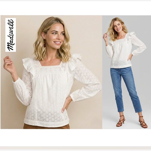 Madewell Tops - MADEWELL - 100% cotton ivory eyelet blouse